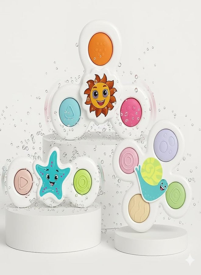 TEC TAVAKKAL Strong Suction Cup Fidget Rotating Sensory Bath Toys for Baby 6 12 18 Months Airplane Car Travel Table & Window Toys for 1 2 Years Old Toddler Boys and Girls (Sun Spinner Pop It) - Image 1